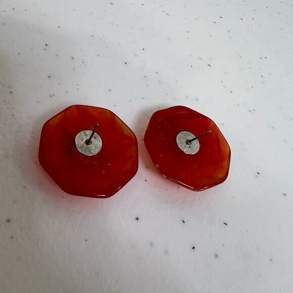 Vintage Red Swirl Earrings Big Statement Stud Pierced Plastic Geometric - Picture 4 of 6